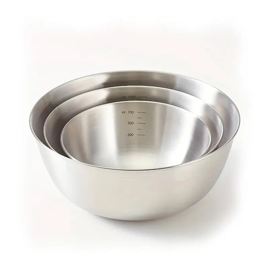 3 stainless steel mixing bowls