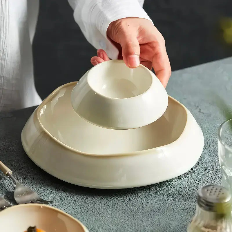 Beige ceramic deep plate