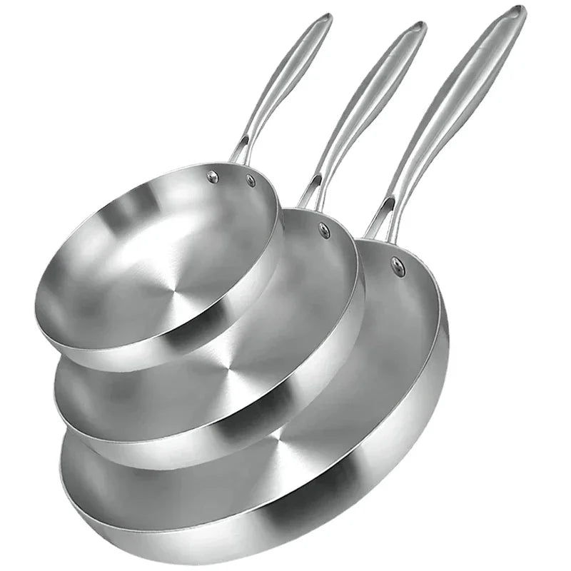 Set de poêles en inox 304 avec différentes tailles (22 cm à 30 cm), surface antiadhésive naturelle, durable et compatible induction